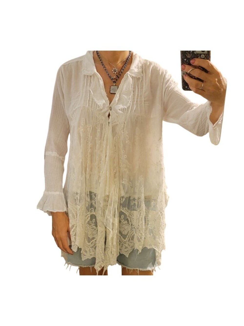 Free People x Tricia Fix Blouse Festival Boho Chic Whimsical Vintage Women S